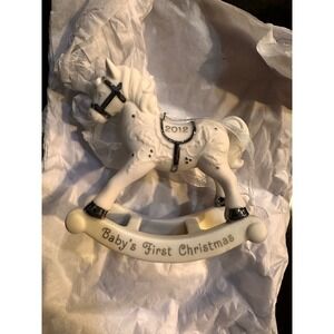 Hallmark Keepsake 2012 Baby's First Christmas Rocking Horse Ornament Porcelain